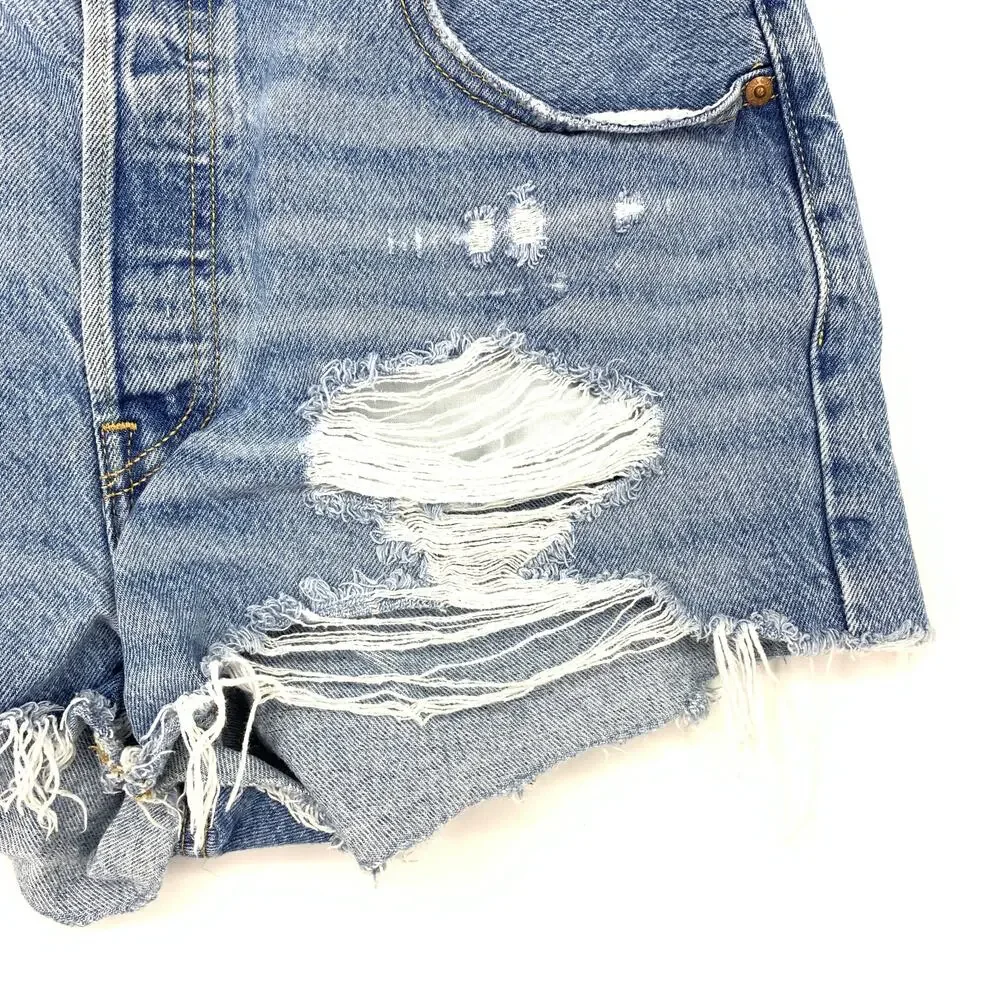 Levis 501 Cut Off Jean Shorts Womens Size 32 Light Wash Distressed